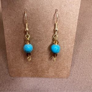 MKW Emporium Custom Handmade Gold & Teal Marbled Beaded Drop Dangle Earrings #8